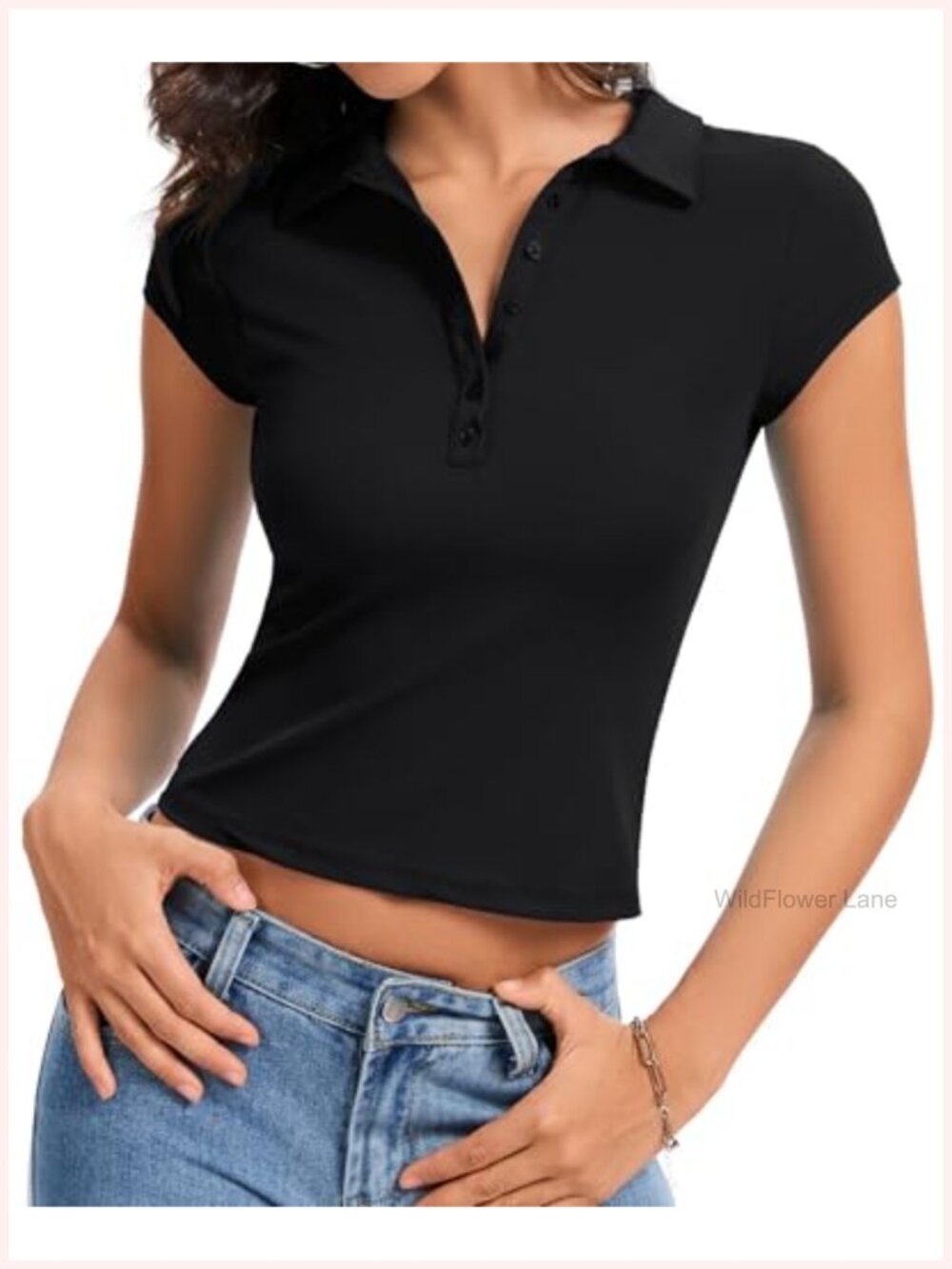 Women's Fitted V-Neck Polo Shirt Short Sleeve Stretchy Nylon